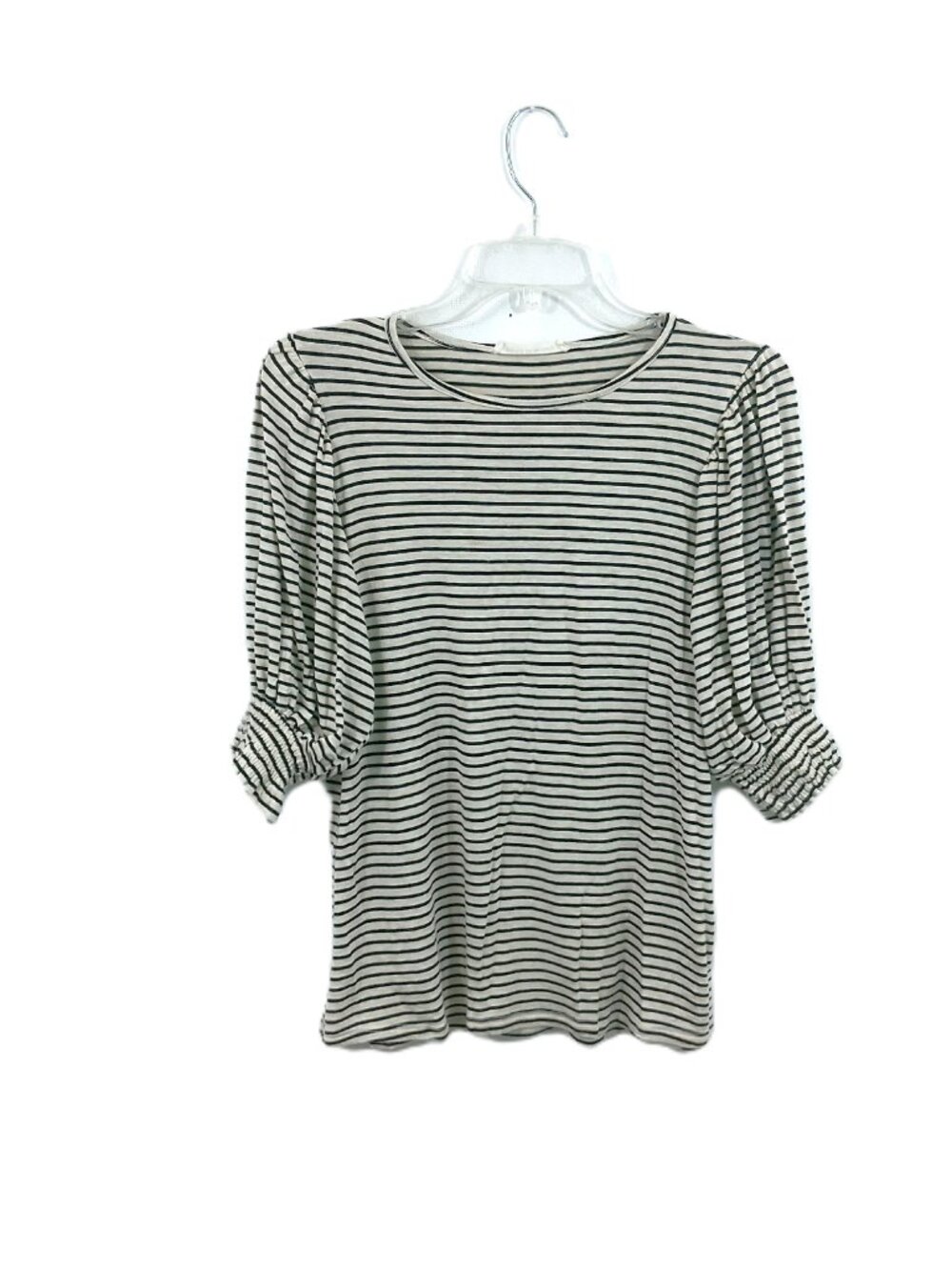 Vine & Love Balloon Sleeve Striped Knit Top White Black Women Size S